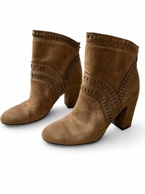 Studio Isola Tan Ankle Boots Perforated Block Heel Booties 8.5